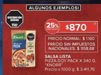Carrefour Salsa Lista Pizza Doy Pack x 340 g 'Knorr' oferta