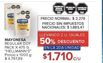 Carrefour Mayonesa Regular Doy Pack x 475 g 'Hellmann's' oferta
