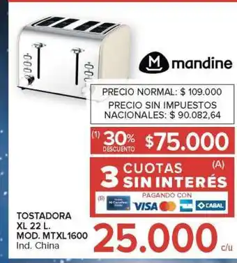 Carrefour Tostadora XL 22 L. Mod. MTXL1600 oferta