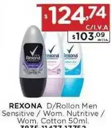 Hipermay Rexona D/Rollon Men Sensitive / Wom. Nutritive / Wom. Cotton 50ml oferta