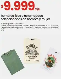 Changomas Remeras lisas o estamapdas seleccionadas de hombre y mujer oferta