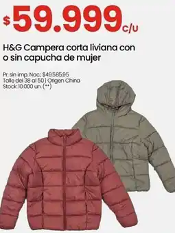 Changomas H&G Campera corta liviana con o sin capucha de mujer oferta
