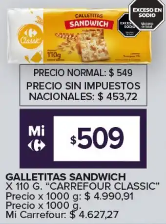 Carrefour Galletitas sandwich carrefour classic oferta