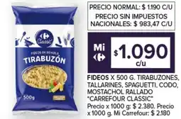 Carrefour Fideos tirabuzones, tallarines, spaguetti, codo, mostachol rallado carrefour classic oferta