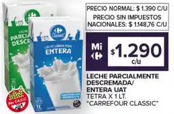 Carrefour Leche parcialmente descremada / entera uat tetra carrefour classic oferta