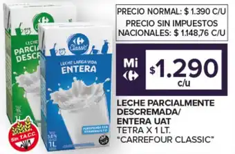 Carrefour Leche parcialmente descremada / entera uat tetra carrefour classic oferta