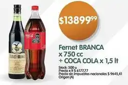 Supermercados Buenos Días Fernet branca + coca cola oferta