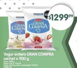 Supermercados Buenos Días Yogur entero GRAN COMPRA sachet oferta