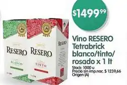Supermercados Buenos Días Vino RESERO Tetrabrick blanco / tinto / rosado oferta
