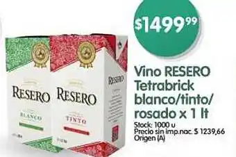 Supermercados Buenos Días Vino RESERO Tetrabrick blanco / tinto / rosado oferta