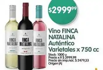 Supermercados Buenos Días Vino FINCA NATALINA Auténtico Varietales oferta