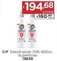 Hipermay Cif Desinf. alcoh 70% Superficies 400cc oferta