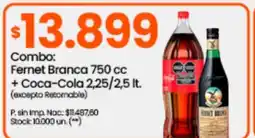 Changomas Combo: Fernet Branca 750 cc + Coca-Cola 2,25/2,5 lt oferta