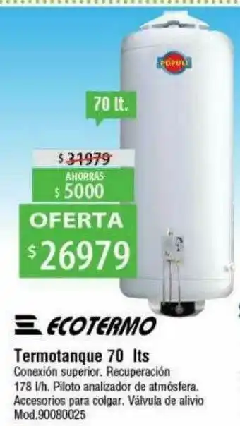 Casa Silvia Ecotermo Termotanque 70 Lts oferta
