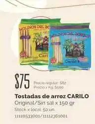 Jumbo Carilo Original/Sin Sal Tostadas De Arroz x 150gr oferta