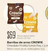 Jumbo Crowie Barritas de Arroz Chocolate/Frutilla/Limón Paq. x 3un oferta