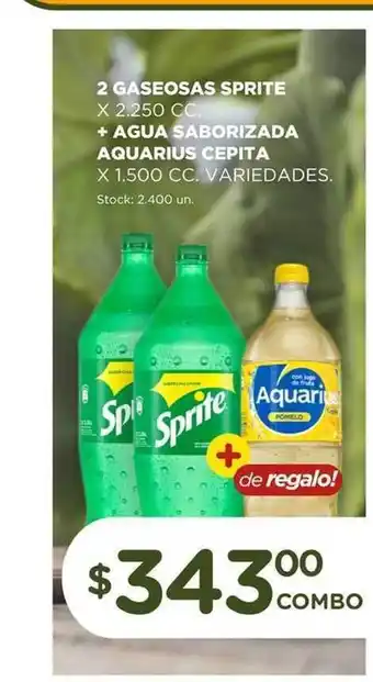 Super MAMI 2 Gaseosas Sprite 2.250cc + Agua Saborizada Aquarius Cepita 1.500cc oferta