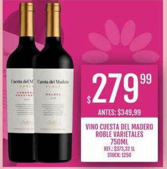 Supermercados Todo Vino Cuesta Del Madero Roble Varietales oferta