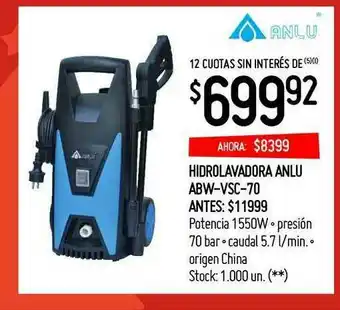 Walmart Hidrolavadora Anlu Abw-vsc-70 oferta