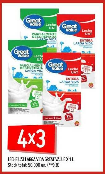 Walmart Leche Uat Larga Vida Great Value oferta