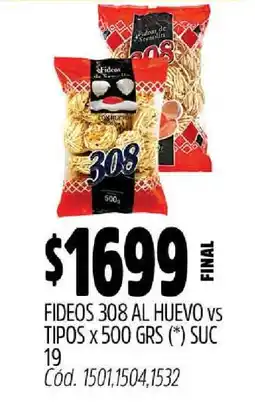 Supermercados Yaguar FIDEOS 308 AL HUEVO vs TIPOS oferta