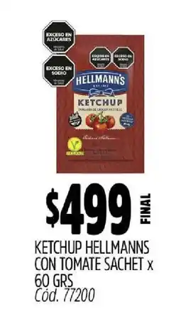 Supermercados Yaguar Ketchup Hellmann's con Tomate Sachet x 60 grs oferta
