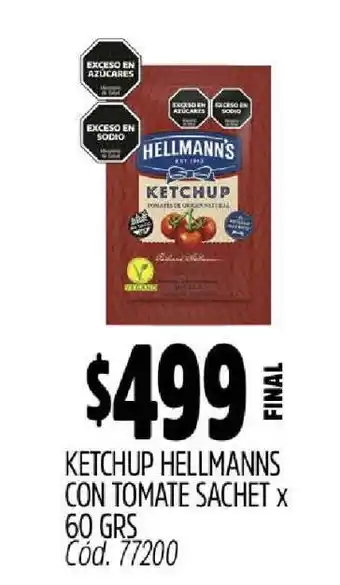Supermercados Yaguar Ketchup Hellmann's con Tomate Sachet x 60 grs oferta