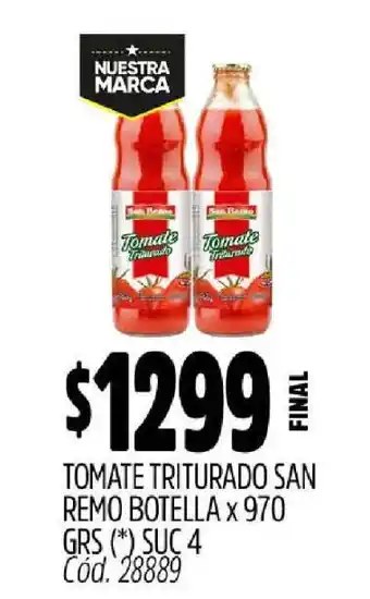 Supermercados Yaguar TOMATE TRITURADO SAN REMO BOTELLA X 970 GRS oferta