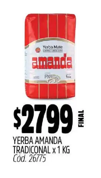 Supermercados Yaguar Yerba AMANDA Tradicional x 1 kg oferta