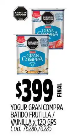 Supermercados Yaguar Yogur Gran Compra Batido Frutilla/Vainilla x 120 grs oferta