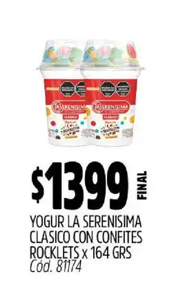 Supermercados Yaguar YOGUR LA SERENISIMA CLASICO CON CONFITES ROCKLETS x 164 GRS oferta