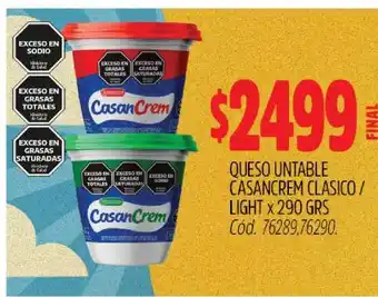 Supermercados Yaguar Queso Untable CasanCrem Clasico/Light x 290 GRS oferta