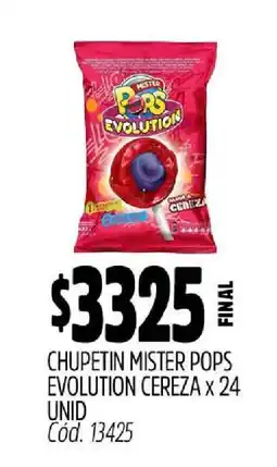 Supermercados Yaguar CHUPETIN MISTER POPS EVOLUTION CEREZA x 24 UNID oferta