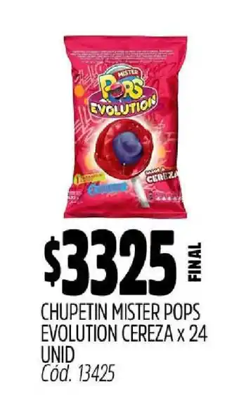 Supermercados Yaguar CHUPETIN MISTER POPS EVOLUTION CEREZA x 24 UNID oferta
