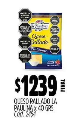 Supermercados Yaguar QUESO RALLADO LA PAULINA x 40 GRS oferta