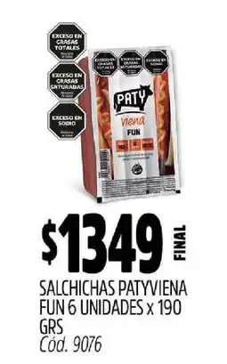 Supermercados Yaguar Salchichas PatyViena Fun 6 Unidades x 190 GRS oferta