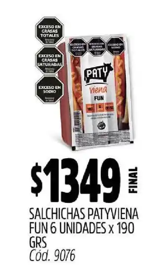 Supermercados Yaguar Salchichas PatyViena Fun 6 Unidades x 190 GRS oferta