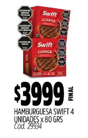 Supermercados Yaguar Hamburguesa Swift 4 Unidades x 80 GRS oferta