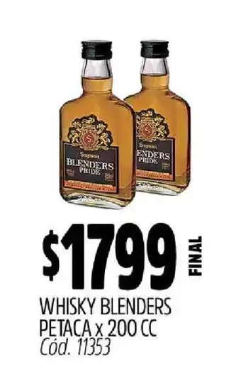 Supermercados Yaguar WHISKY BLENDERS PETACA x 200 cc oferta