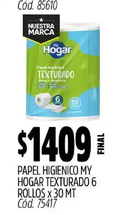 Supermercados Yaguar PAPEL HIGIENICO MY HOGAR TEXTURADO 6 ROLLOS x 30 MT oferta