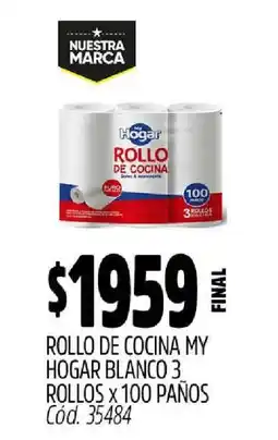 Supermercados Yaguar ROLLO DE COCINA MY HOGAR BLANCO 3 ROLLOS x 100 PAÑOS oferta