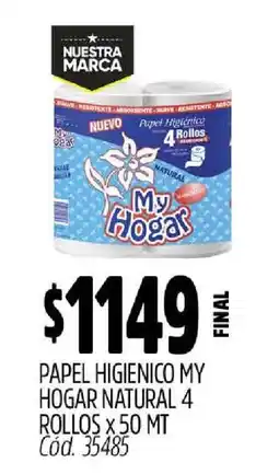 Supermercados Yaguar Papel Higiénico My Hogar Natural 4 Rollos x 50 MT oferta