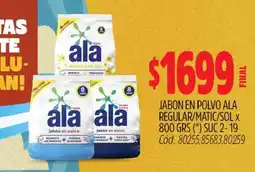 Supermercados Yaguar JABON EN POLVO ALA REGULAR/MATIC/SOL x 800 GRS oferta
