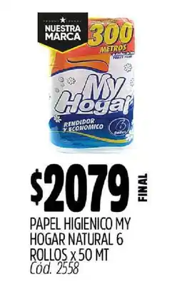 Supermercados Yaguar Papel Higienico My Hogar Natural 6 Rollos x 50 MT oferta