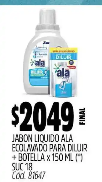 Supermercados Yaguar Jabón Líquido Ala Ecolavado para Diluir + Botella x 150 ml oferta