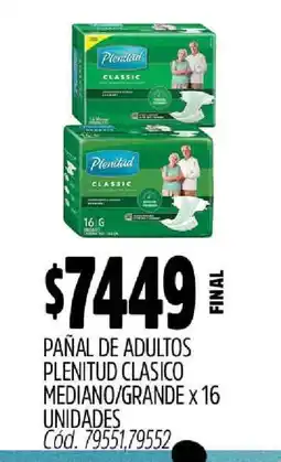 Supermercados Yaguar Pañal de Adultos Plenitud Clasico Mediano/Grande x 16 Unidades oferta
