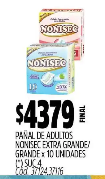 Supermercados Yaguar Pañal de Adultos Nonisec Extra Grande/Grande x 10 Unidades oferta