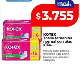 Supermayorista Vital KOTEX Toalla femenina normal con alas x16u oferta