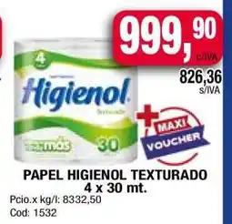 Maxiconsumo Papel Higienol Texturado 4 x 30 MT oferta