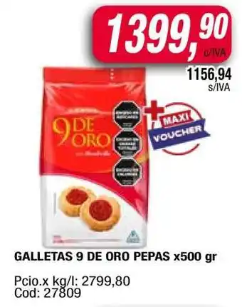 Maxiconsumo GALLETAS 9 DE ORO PEPAS x500 gr oferta